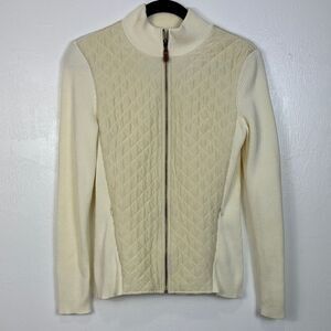 J. McLaughlin Full Zip Quilted Front Cream Sweater Jacket Size S